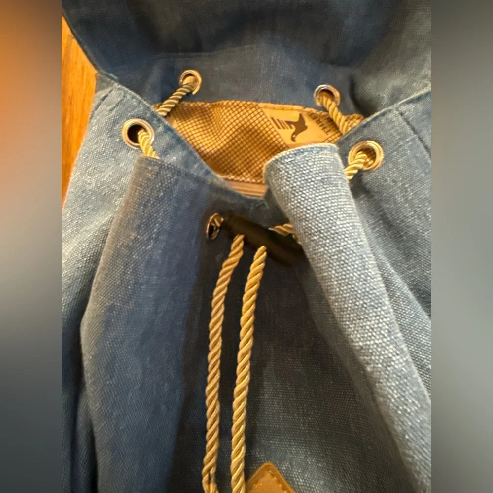 Blue and Tan Drawstring Backpack